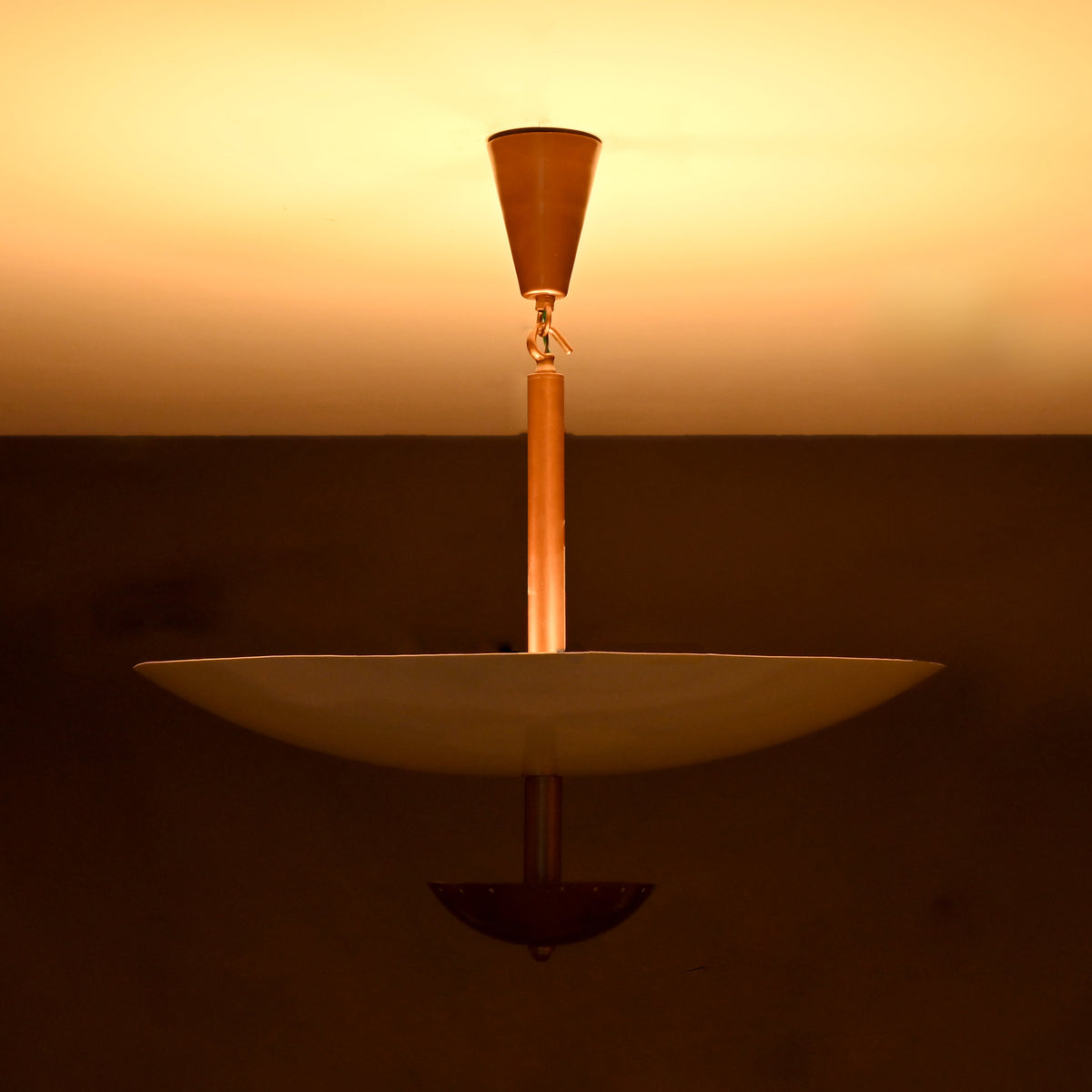 Mid-Century Saucer Pendant Light – Brass & Opal Acrylic UFO-Inspired Ceiling Fixture - 32218