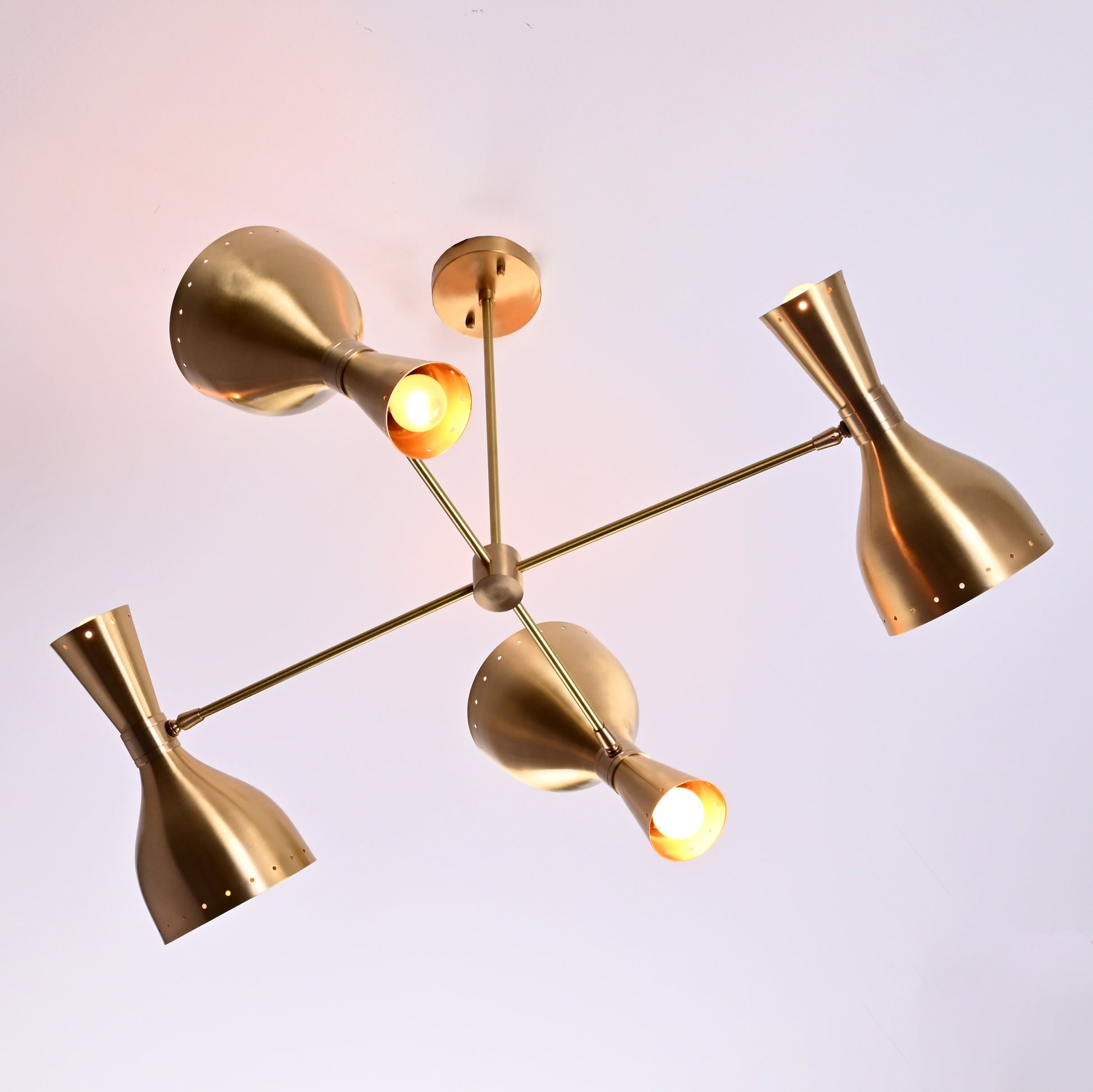 4 Arms Diabolo Style Brass Chandelier 34" Wide - 32234