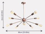 Warm Brass Bare Bulb Sputnik Chandelier – Industrial Mid-Century Modern Ceiling Pendant Light - 32140