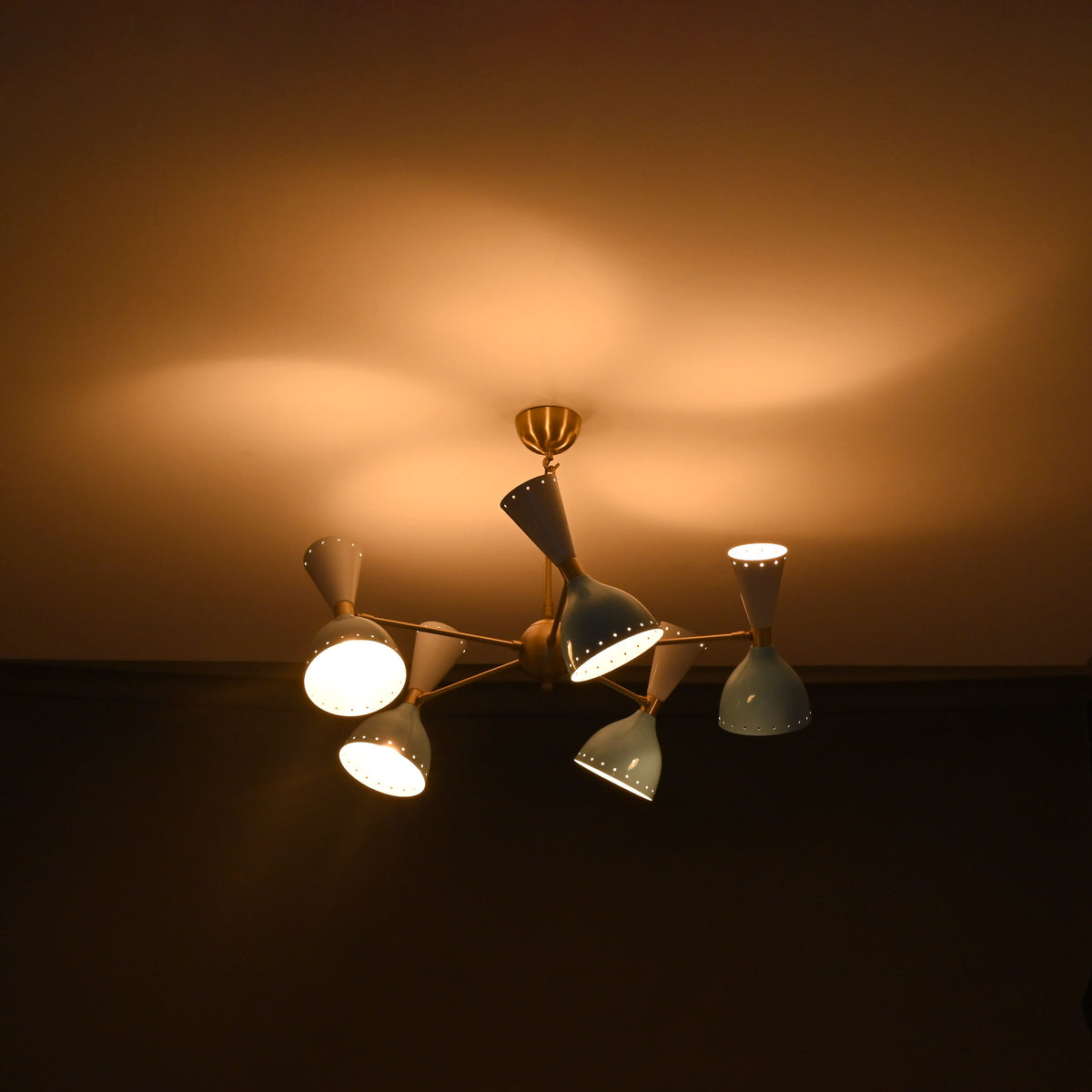 Diabolo Style Mid-Century Modern Chandelier – Customizable 5-Arm, 10-Light Ceiling Lamp Natural Brass or Copper Finish | Handcrafted Lighting Fixture - 32228