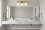 3 glass globe semi flush ceiling light with brushed brass finish for hallway, bedroom, or dining room lighting