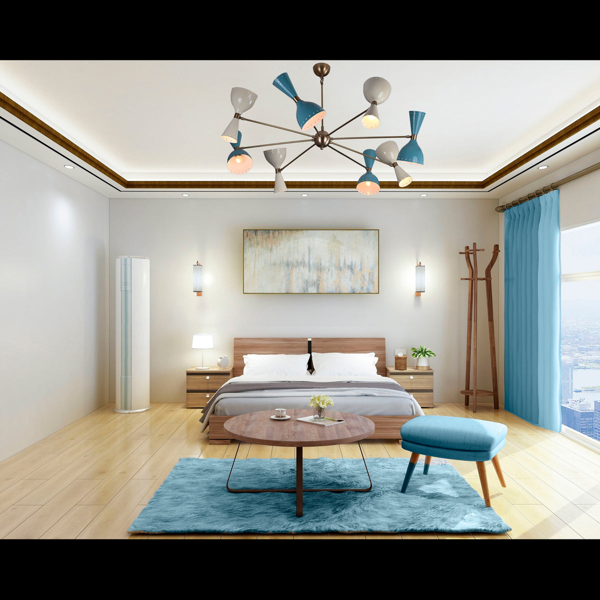 Mid-Century Modern Diabolo Chandelier – 8 Arms | 16 Lights | Customizable Colors & Finishes - 32226