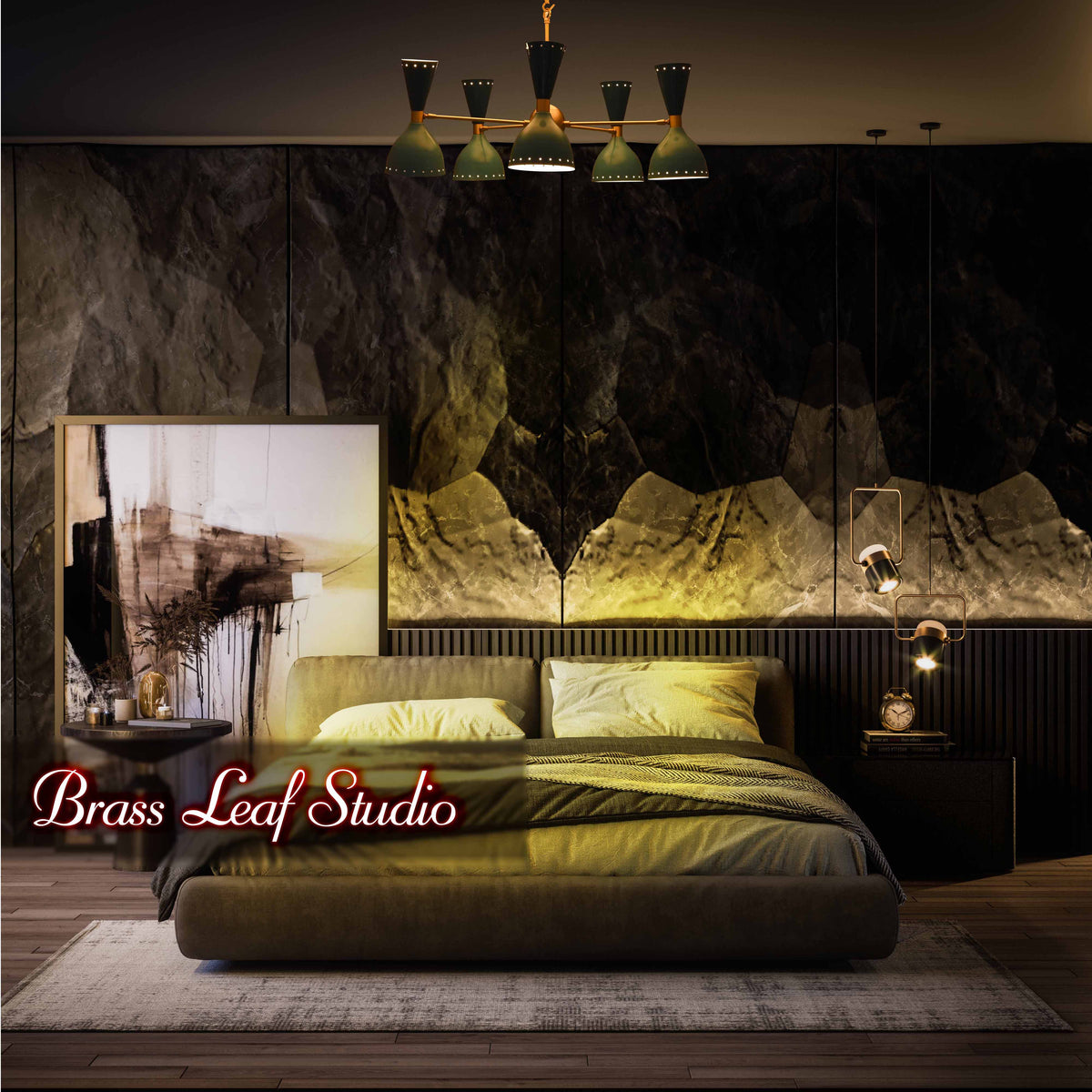 Diabolo Style Mid-Century Modern Chandelier – Customizable 5-Arm, 10-Light Ceiling Lamp Natural Brass or Copper Finish | Handcrafted Lighting Fixture - 32232