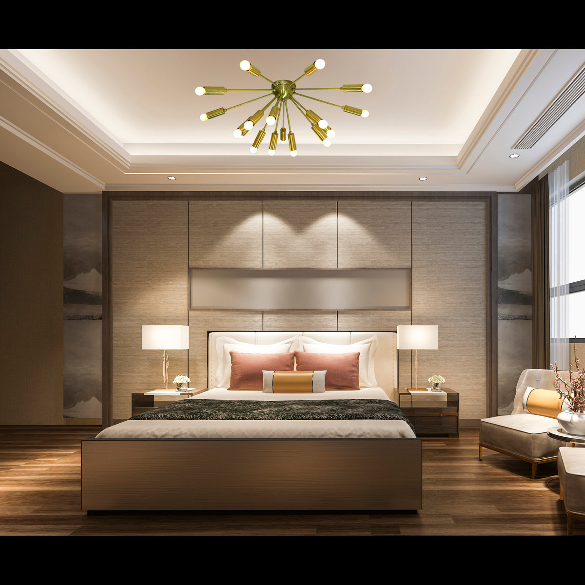 Modern Brass Sputnik Flush Mount Chandelier | Custom Handmade Ceiling Light | Mid-Century Design |  - 32116