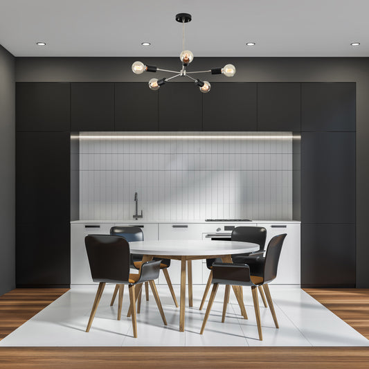 Contemporary 5-Light Chrome Sputnik Chandelier – Minimalist Ceiling Fixture with Globe Bulbs - 32176