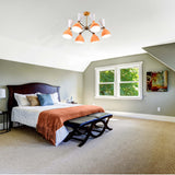 Modern 10-Light Chandelier – Brass Fixture with Coral & White Dual Cone Shades - 32220