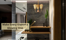Triple cone ceiling fixture in raw brass mounted close to ceiling with soft downward light