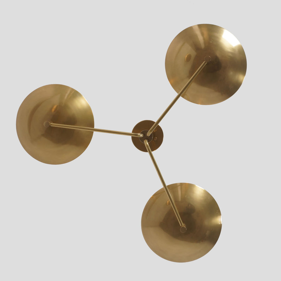 Modern 3-light brass flushmount ceiling light with bowl shades – handmade minimalist fixture by Brass Leaf Studio