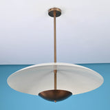 3 light disc style brass chandelier with bowl shade design and brushed brass finish by Brass Leaf Studio