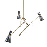 3 Light Double Cone Brass Chandelier with adjustable arms – handcrafted mid-century modern ceiling light featuring solid brass and blackened steel shades