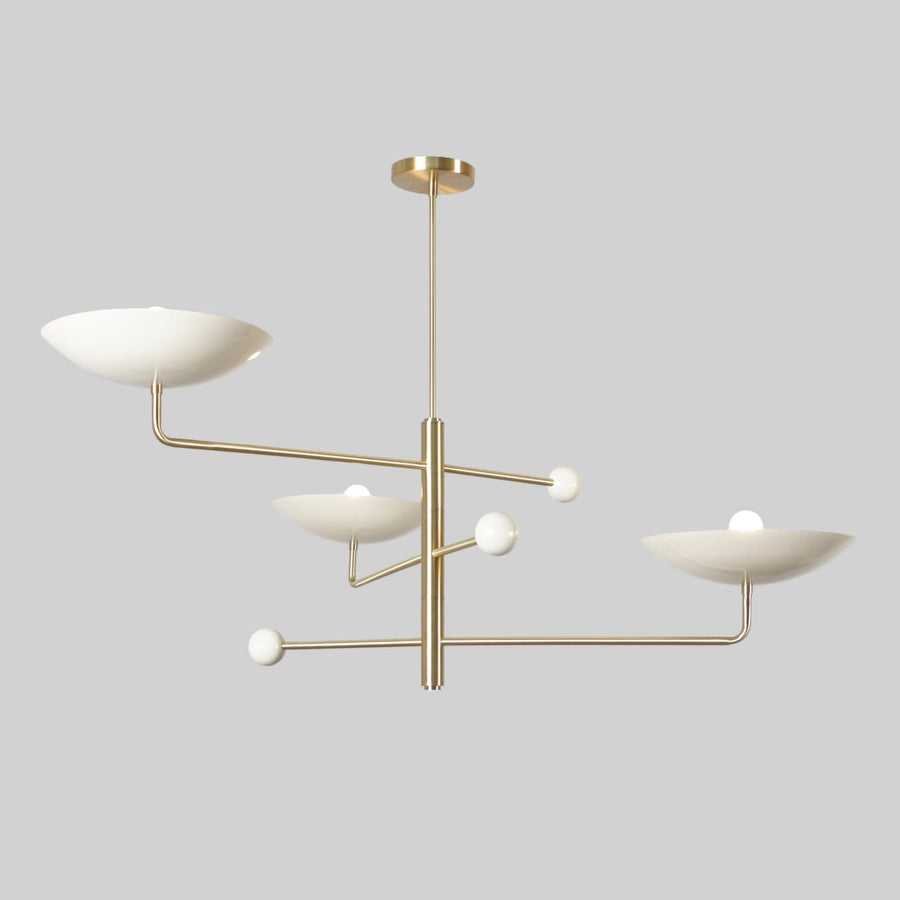 3-Light White Bowl Brass Chandelier | Modern Minimalist Ceiling Light by Brass Leaf Studio