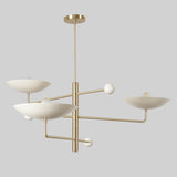 Contemporary 3-Light Chandelier in Polished Brass with Sculptural White Bowls