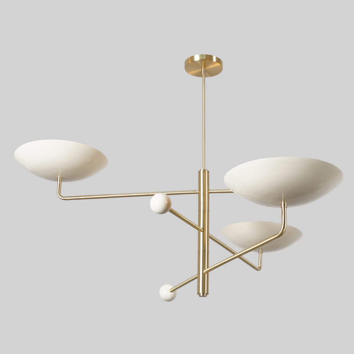 Modern Brass and White Bowl Chandelier | Elegant Ceiling Fixture by Brass Leaf Studio