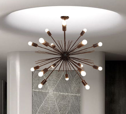 Starburst Urchin Chandelier Blackened Brass Finish, Mid Century Style Hanging Lamp Made of Full Brass, Ceiling Lamp 18 Lights