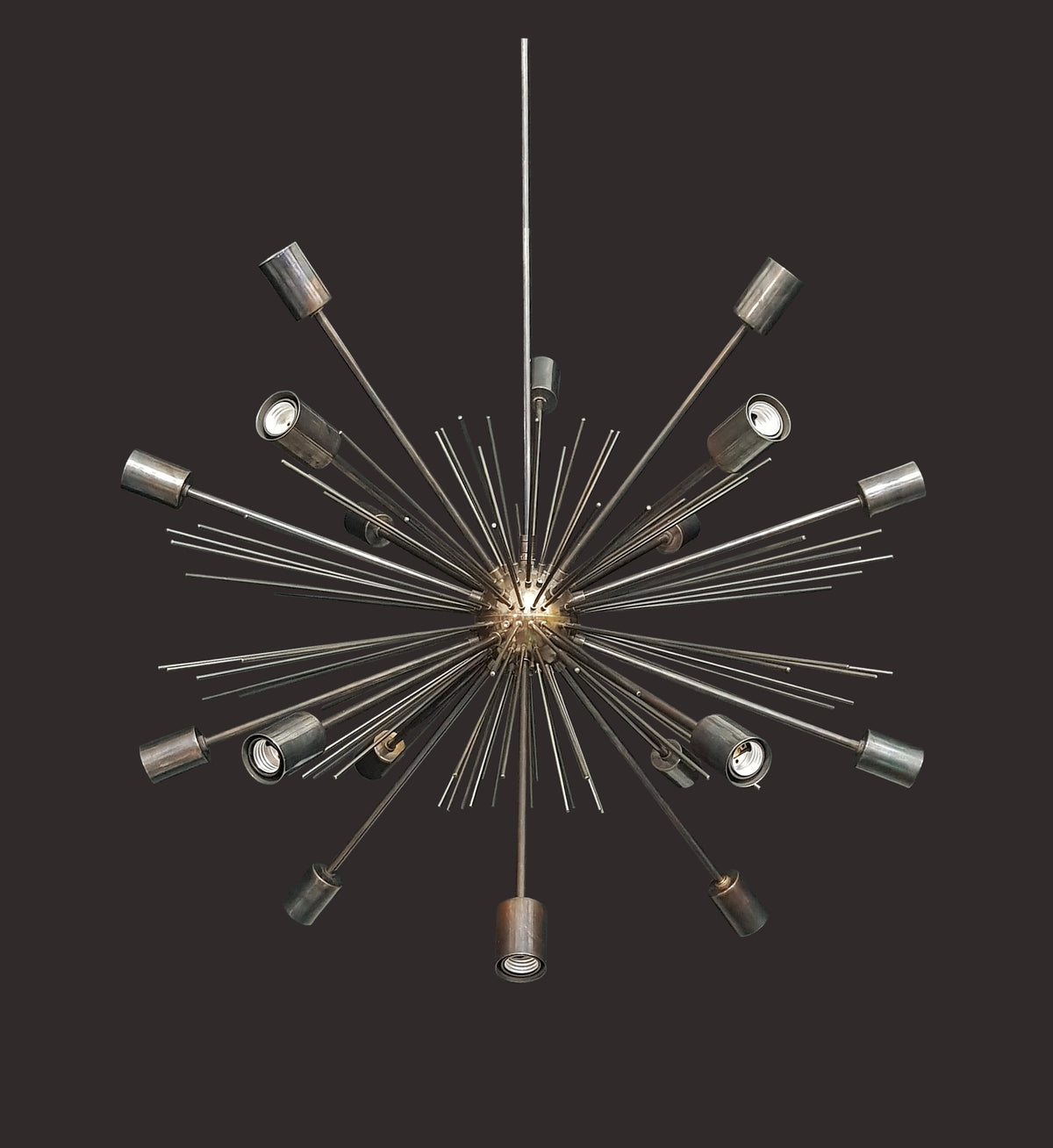 Starburst Urchin Chandelier Blackened Brass Finish, Mid Century Style Hanging Lamp Made of Full Brass, Ceiling Lamp 18 Lights