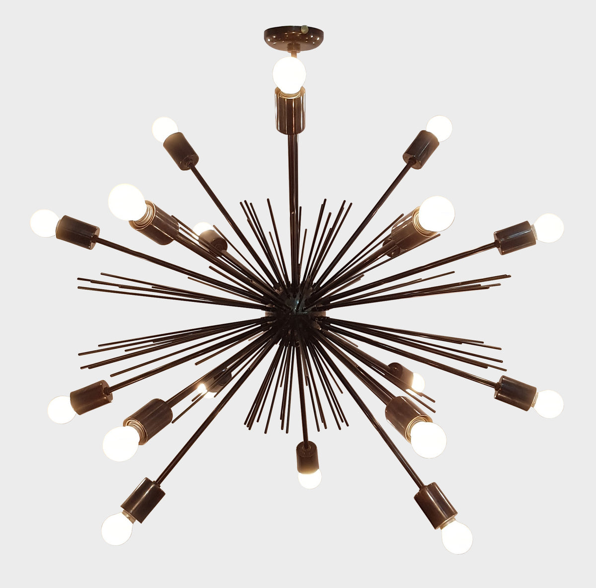Starburst Urchin Chandelier Blackened Brass Finish, Mid Century Style Hanging Lamp Made of Full Brass, Ceiling Lamp 18 Lights