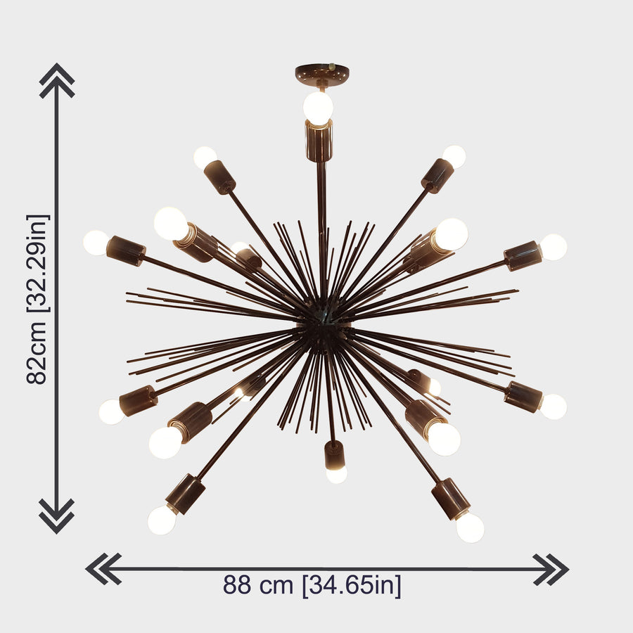 Starburst Urchin Chandelier Blackened Brass Finish, Mid Century Style Hanging Lamp Made of Full Brass, Ceiling Lamp 18 Lights