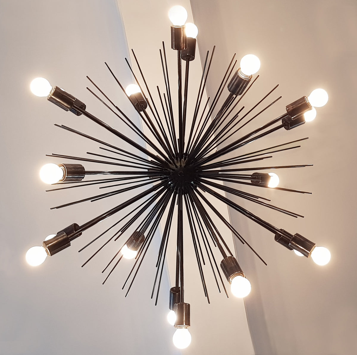 Starburst Urchin Chandelier Blackened Brass Finish, Mid Century Style Hanging Lamp Made of Full Brass, Ceiling Lamp 18 Lights