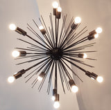 Starburst Urchin Chandelier Blackened Brass Finish, Mid Century Style Hanging Lamp Made of Full Brass, Ceiling Lamp 18 Lights