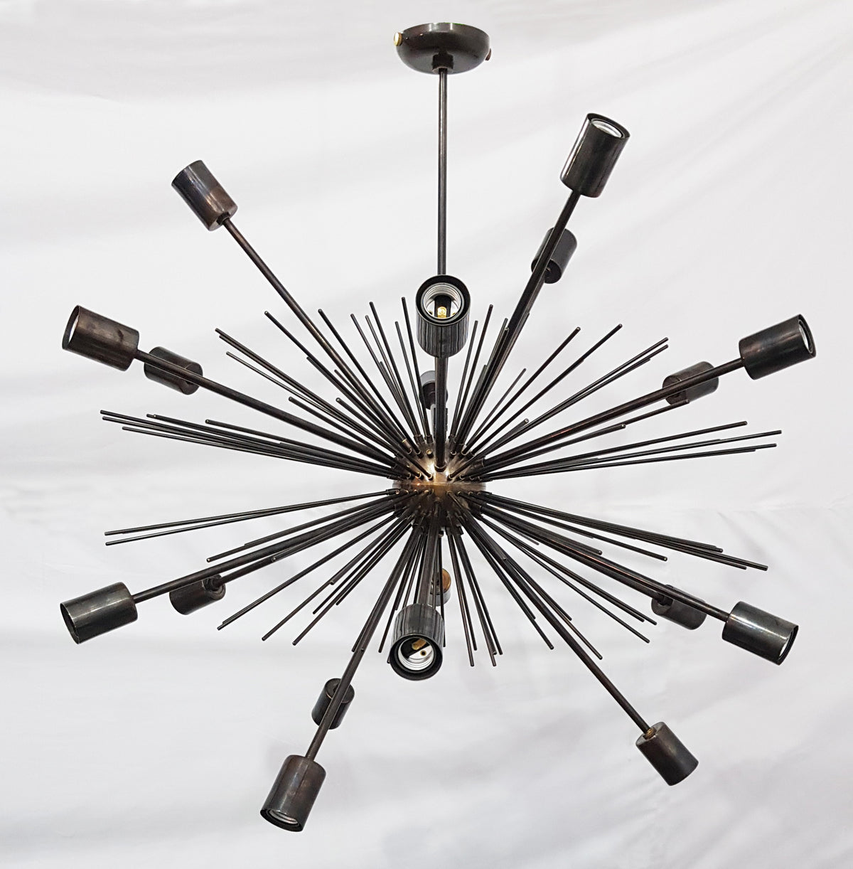 Starburst Urchin Chandelier Blackened Brass Finish, Mid Century Style Hanging Lamp Made of Full Brass, Ceiling Lamp 18 Lights