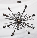 Starburst Urchin Chandelier Blackened Brass Finish, Mid Century Style Hanging Lamp Made of Full Brass, Ceiling Lamp 18 Lights