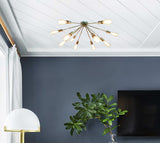 Modern Brass Flush Mount Chandelier | Mid-Century Ceiling Light | Customizable Sputnik Light Fixture Handmade Lighting - 32103