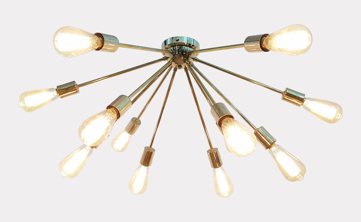 Modern Brass Flush Mount Chandelier | Mid-Century Ceiling Light | Customizable Sputnik Light Fixture Handmade Lighting - 32103
