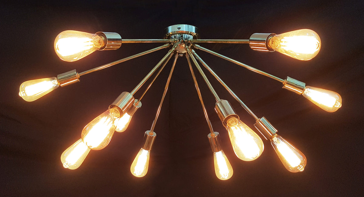 Modern Brass Flush Mount Chandelier | Mid-Century Ceiling Light | Customizable Sputnik Light Fixture Handmade Lighting - 32103