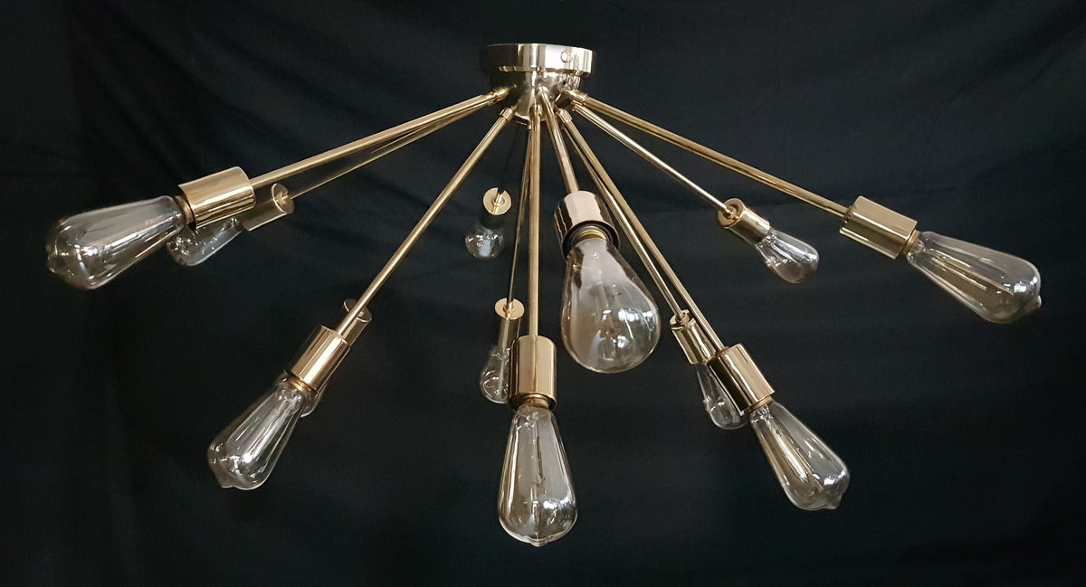 Modern Brass Flush Mount Chandelier | Mid-Century Ceiling Light | Customizable Sputnik Light Fixture Handmade Lighting - 32103