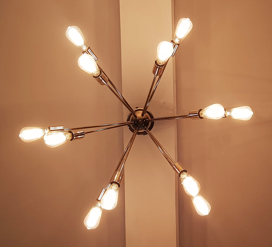 Modern Brass Flush Mount Chandelier | Mid-Century Ceiling Light | Customizable Sputnik Light Fixture Handmade Lighting - 32103