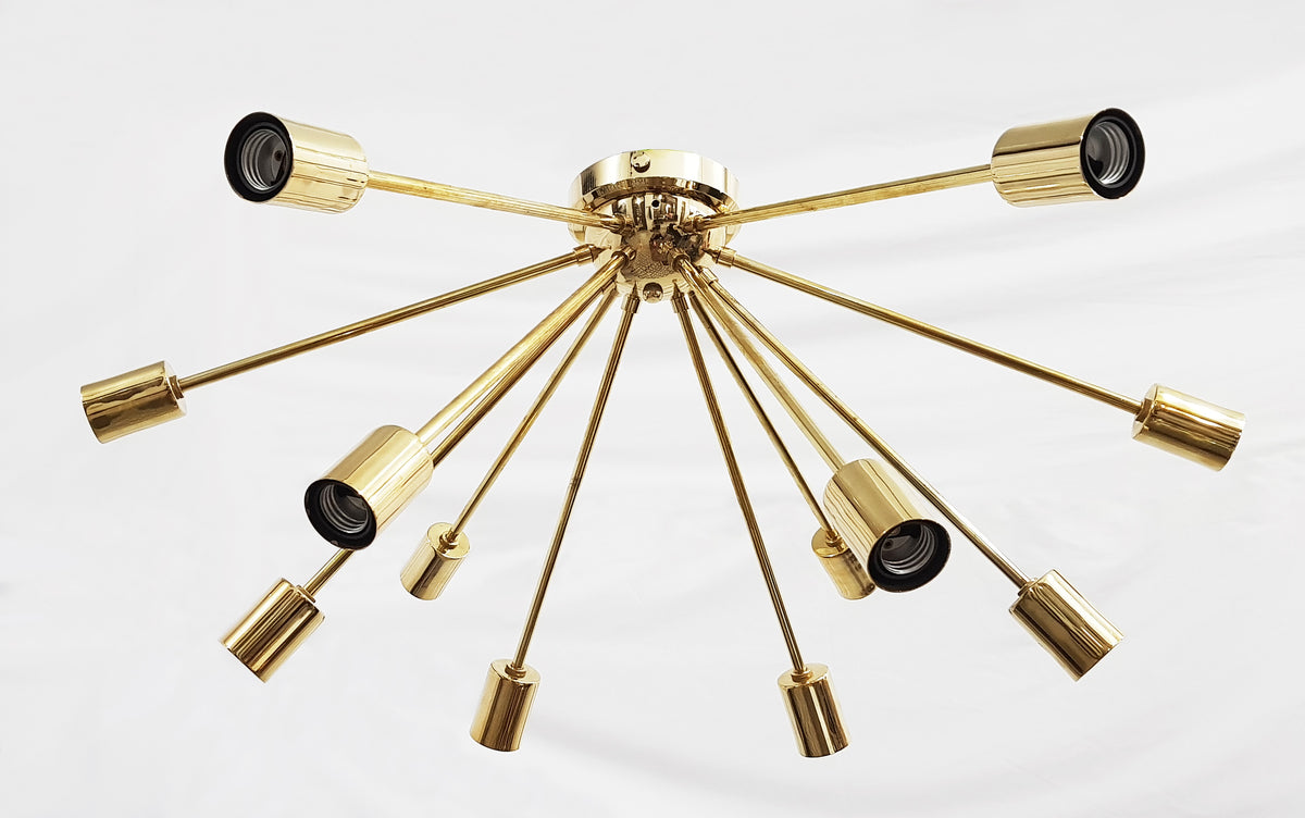 Modern Brass Flush Mount Chandelier | Mid-Century Ceiling Light | Customizable Sputnik Light Fixture Handmade Lighting - 32103