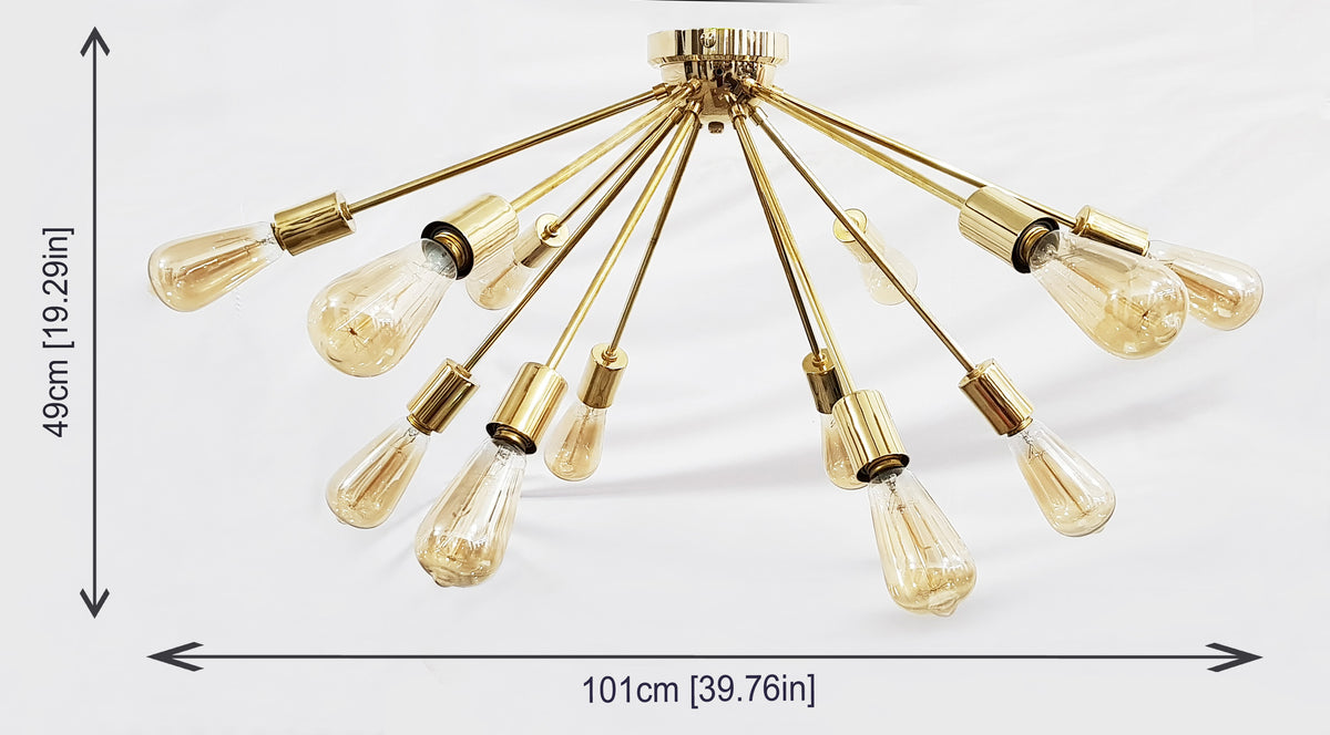 Modern Brass Flush Mount Chandelier | Mid-Century Ceiling Light | Customizable Sputnik Light Fixture Handmade Lighting - 32103