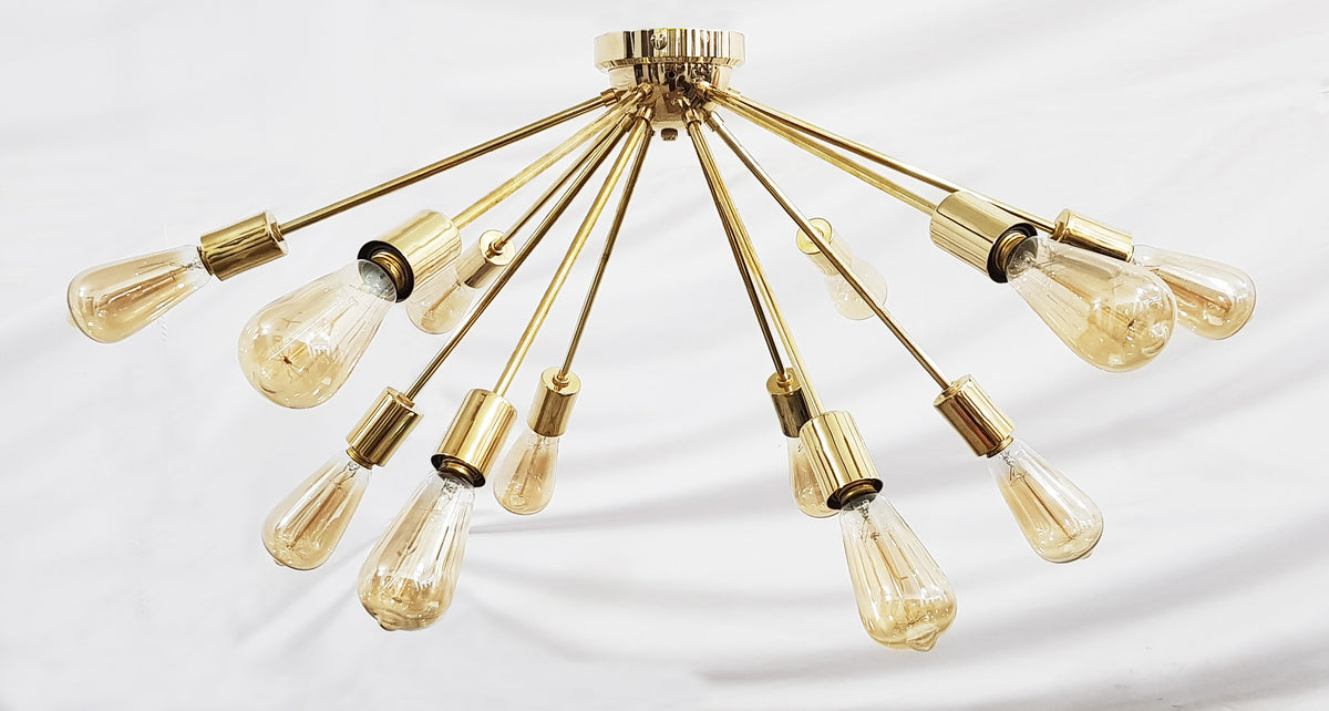 Modern Brass Flush Mount Chandelier | Mid-Century Ceiling Light | Customizable Sputnik Light Fixture Handmade Lighting - 32103