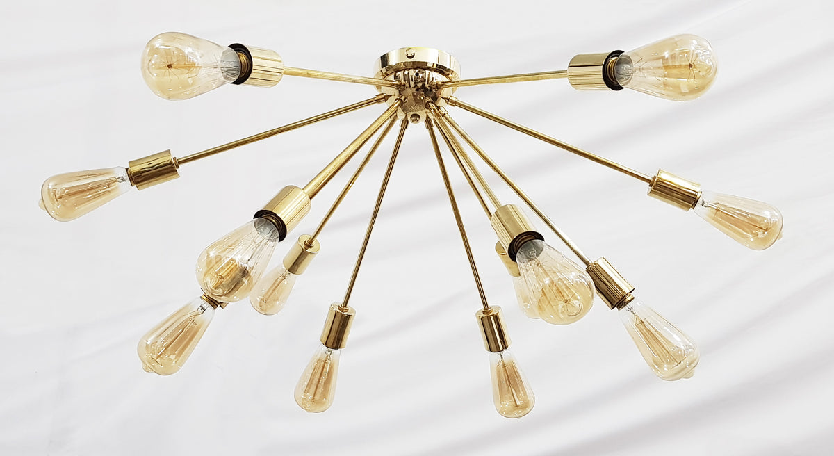 Modern Brass Flush Mount Chandelier | Mid-Century Ceiling Light | Customizable Sputnik Light Fixture Handmade Lighting - 32103