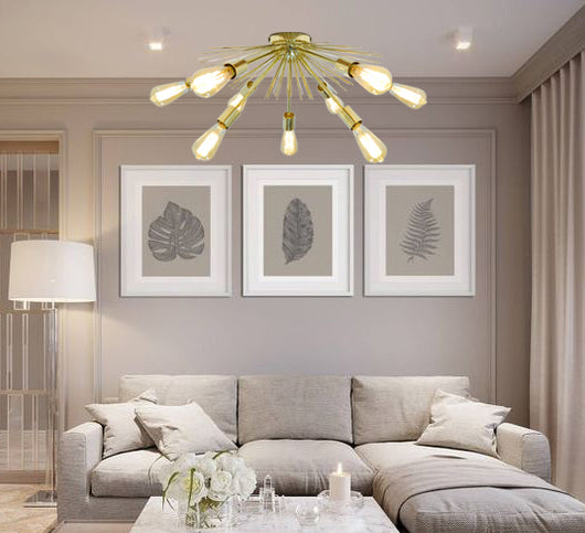 Modern Brass Flush Mount Chandelier | Custom Ceiling Light | Mid-Century Uplighting Fixture - 32459