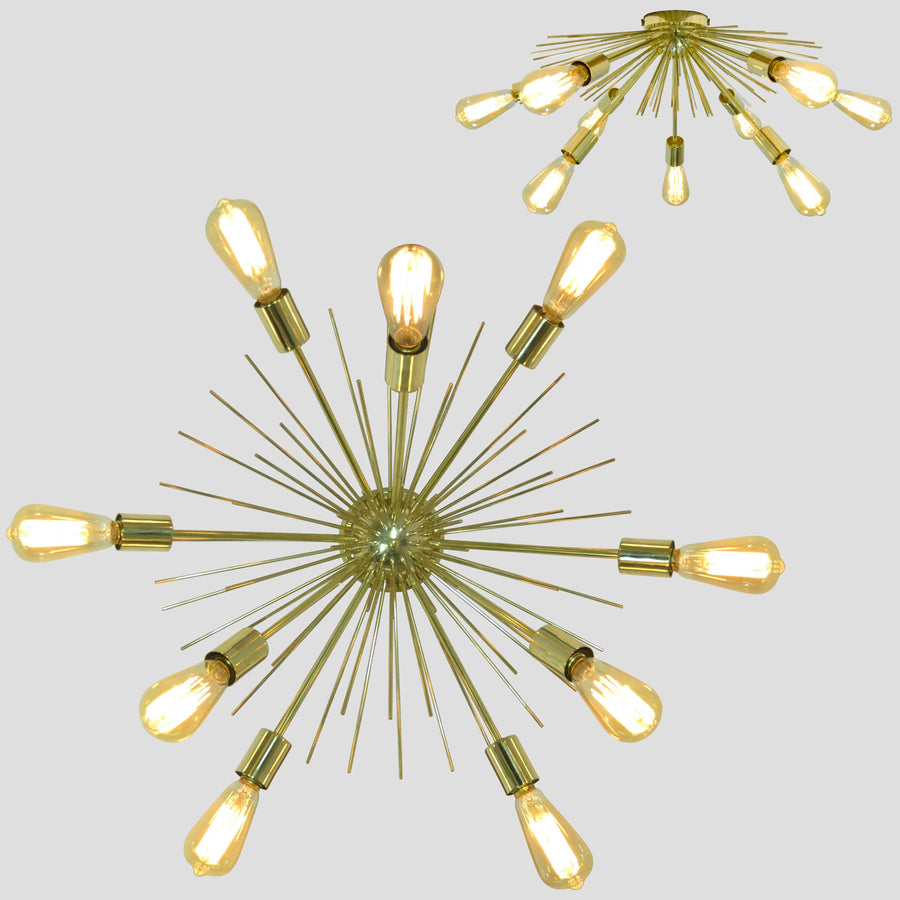 Modern Brass Flush Mount Chandelier | Custom Ceiling Light | Mid-Century Uplighting Fixture - 32459