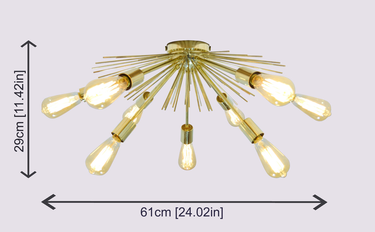 Modern Brass Flush Mount Chandelier | Custom Ceiling Light | Mid-Century Uplighting Fixture - 32459