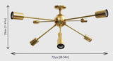 Modern Sputnik Chandelier | Custom Brass Bare Bulb Ceiling Light | Mid Century Industrial Light Fixture Handmade Lighting - 32106