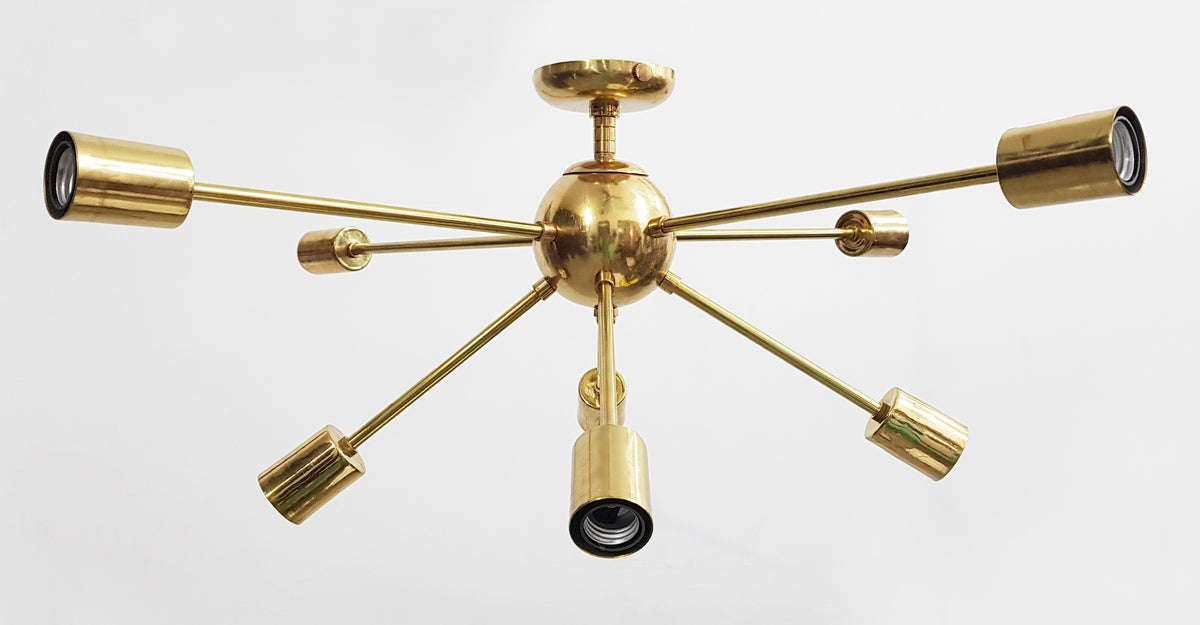 Modern Sputnik Chandelier | Custom Brass Bare Bulb Ceiling Light | Mid Century Industrial Light Fixture Handmade Lighting - 32106