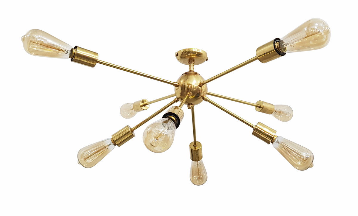 Modern Sputnik Chandelier | Custom Brass Bare Bulb Ceiling Light | Mid Century Industrial Light Fixture Handmade Lighting - 32106