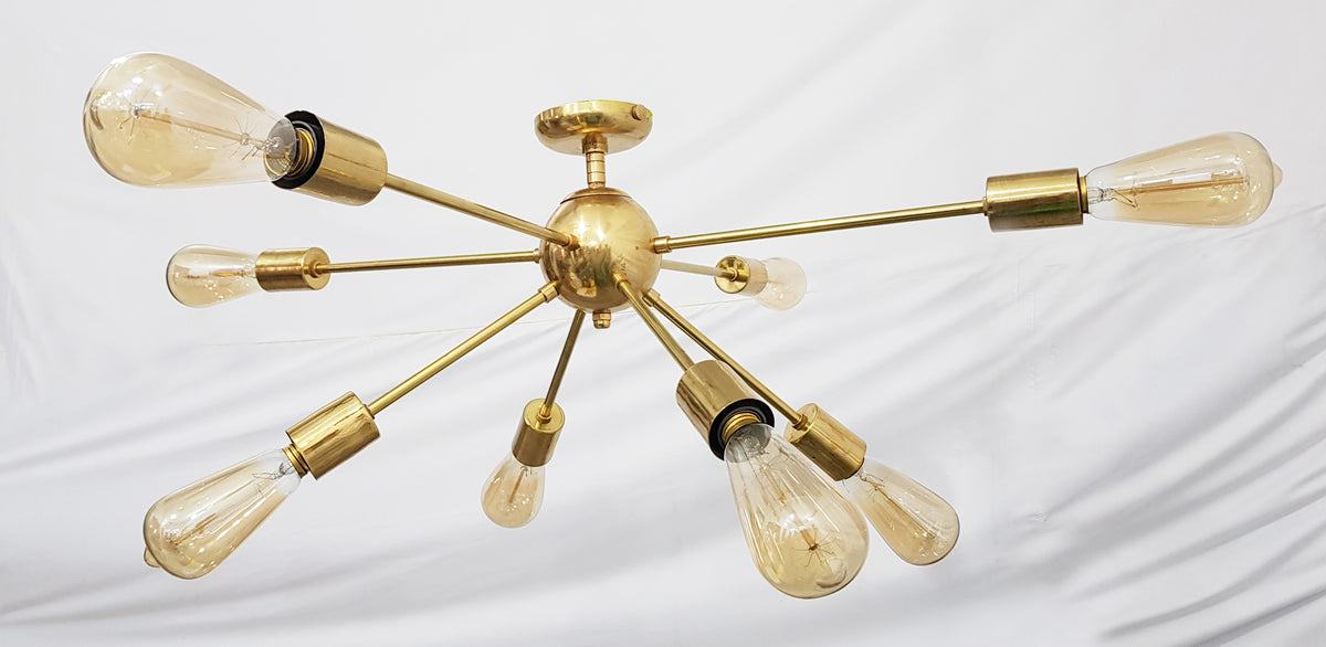 Modern Sputnik Chandelier | Custom Brass Bare Bulb Ceiling Light | Mid Century Industrial Light Fixture Handmade Lighting - 32106
