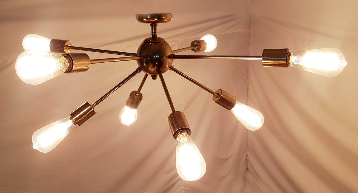 Modern Sputnik Chandelier | Custom Brass Bare Bulb Ceiling Light | Mid Century Industrial Light Fixture Handmade Lighting - 32106