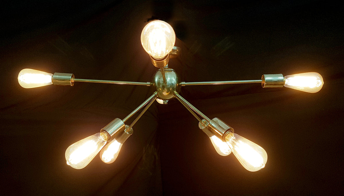 Modern Sputnik Chandelier | Custom Brass Bare Bulb Ceiling Light | Mid Century Industrial Light Fixture Handmade Lighting - 32106