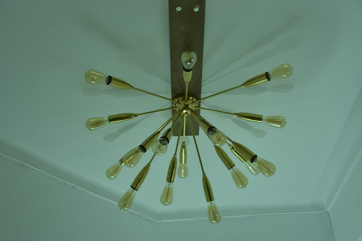 Modern Brass Sputnik Chandelier | Custom Bare Bulb Light Fixture |  Ceiling Light | Mid Century Industrial Lighting | Handmade - 32108