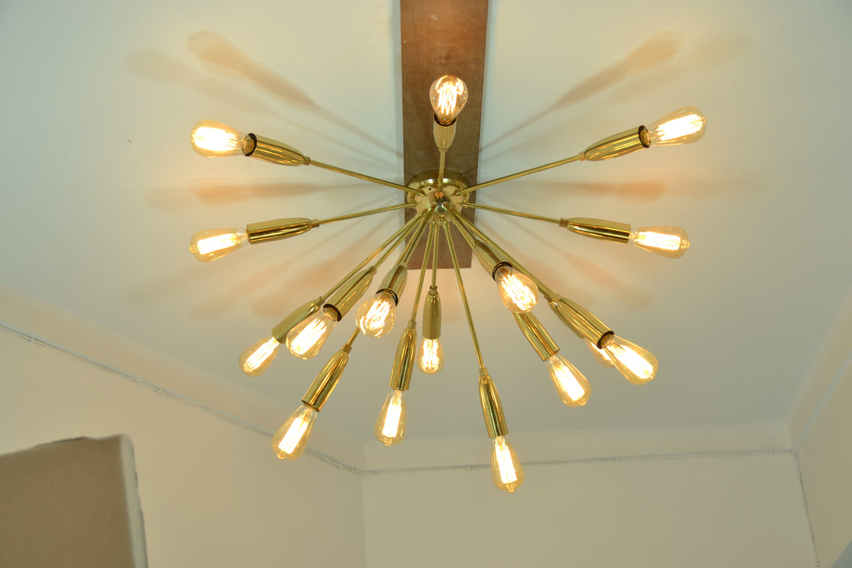 Modern Brass Sputnik Chandelier | Custom Bare Bulb Light Fixture |  Ceiling Light | Mid Century Industrial Lighting | Handmade - 32108