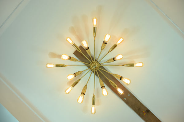 Brass Ceiling Light Lamp , Sputnik Chandelier made of full Brass , Mid Century Ceiling Lamp 16 lights/arms Brass Leaf Studio - 32108