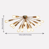 Modern Brass Sputnik Chandelier | Custom Bare Bulb Light Fixture |  Ceiling Light | Mid Century Industrial Lighting | Handmade - 32108