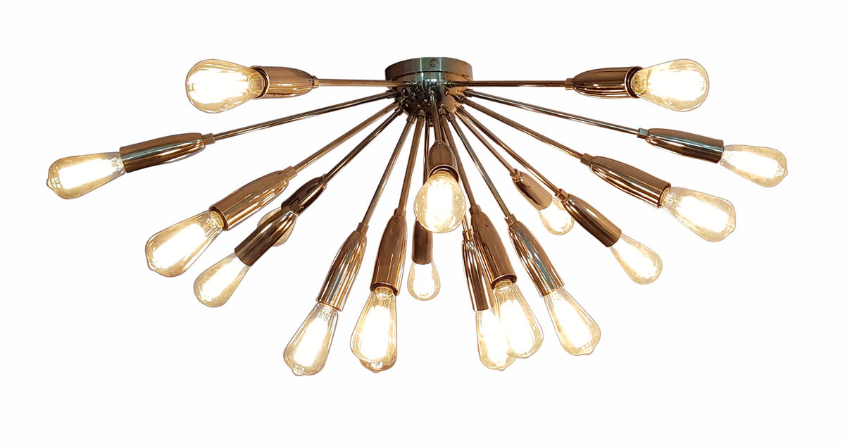 Modern Brass Sputnik Chandelier | Custom Bare Bulb Light Fixture |  Ceiling Light | Mid Century Industrial Lighting | Handmade - 32108