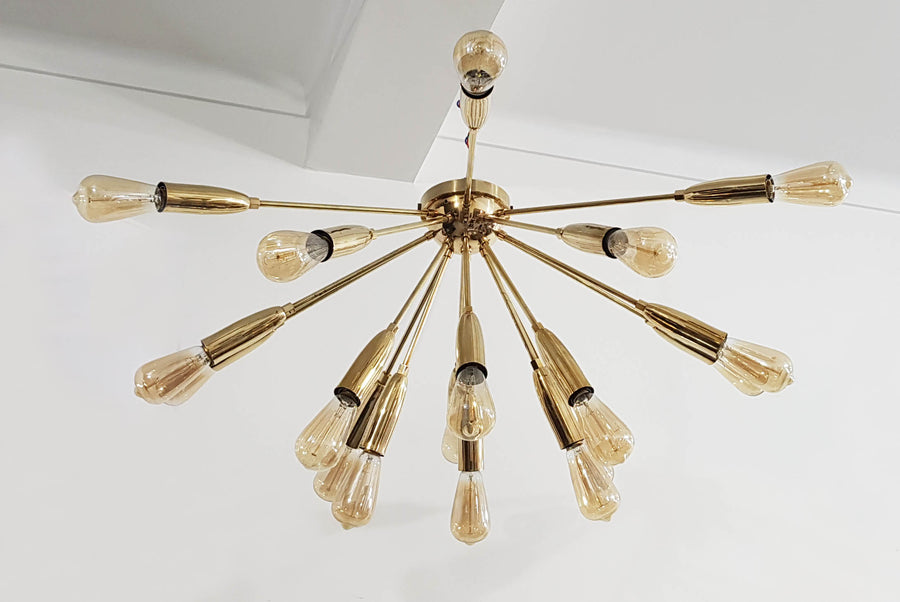 Modern Brass Sputnik Chandelier | Custom Bare Bulb Light Fixture |  Ceiling Light | Mid Century Industrial Lighting | Handmade - 32108