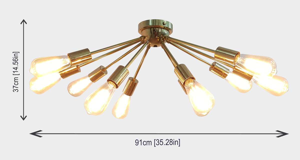Modern Brass Flush Mount Ceiling Light - Customizable Sputnik Chandelier | Mid Century Modern Light Fixture Handmade Lighting - 32110